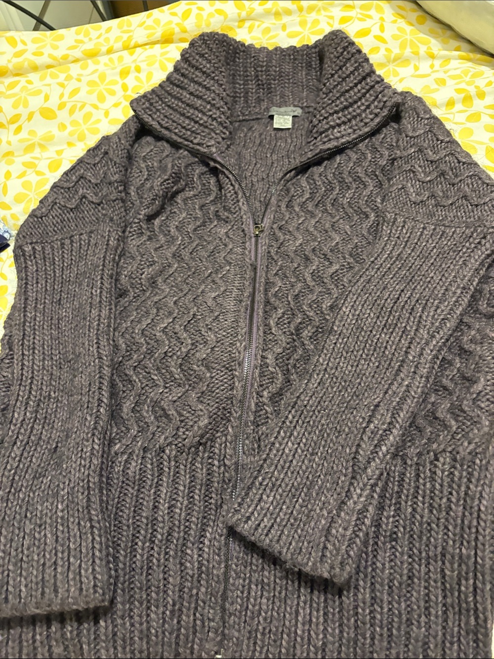 Chunky Zip-Front Knit Cardigan Sweater - Charcoal
